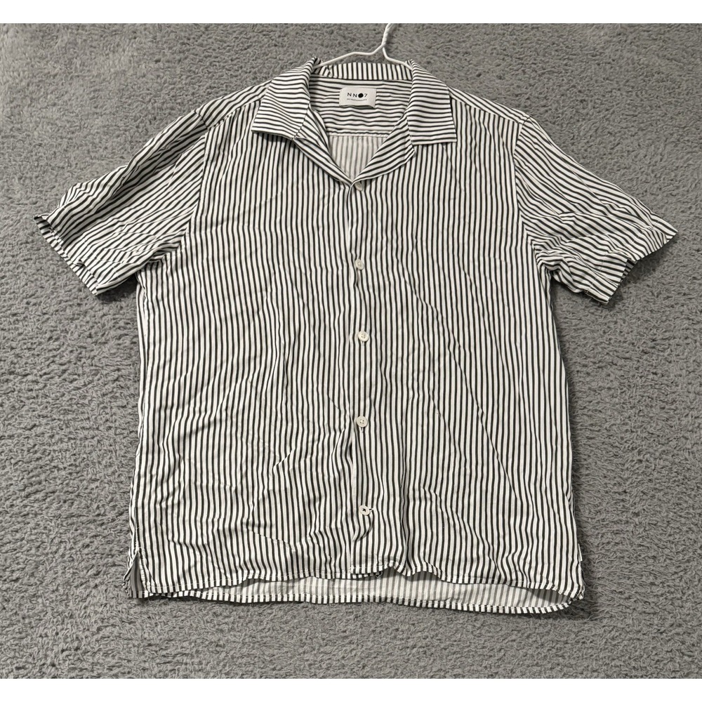 NNO7‎ No Nationality Mens Striped Shirt size Medium Button Up Black/White